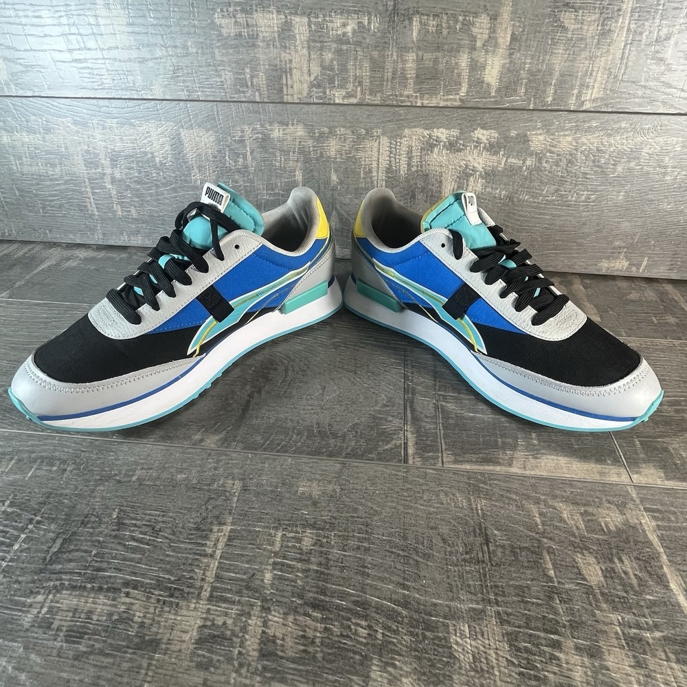 Puma Retro Runner Sneakers Colorblock Blue Yellow Black Mens 9.5 - Picture 10 of 12